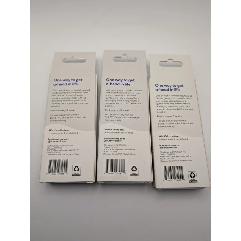 3 Packs Burst Curve Sonic Toothbrush Replacement Heads Black Super Soft Bristles